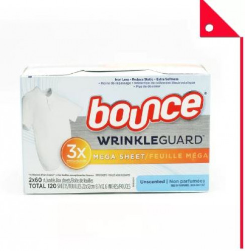 Bounce : BOU0010* แผ่นปรับผ้านุ่ม Wrinkle Guard Mega Dryer Sheets Unscented, 60 Count