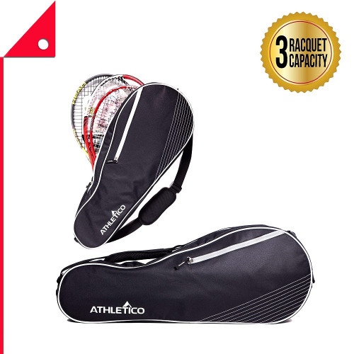 Athletico : ALTBLK-3* กระเป๋าเก็บไม้เทนนิส Athletico 3 Racquet Tennis Bag, Black