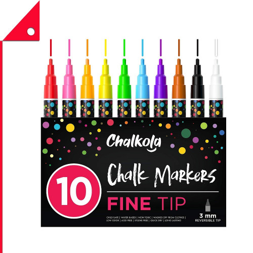 Chalkola : CKLEL1264* ชอล์กมาร์คเกอร์ Fine Tip Chalk Markers 10 Color