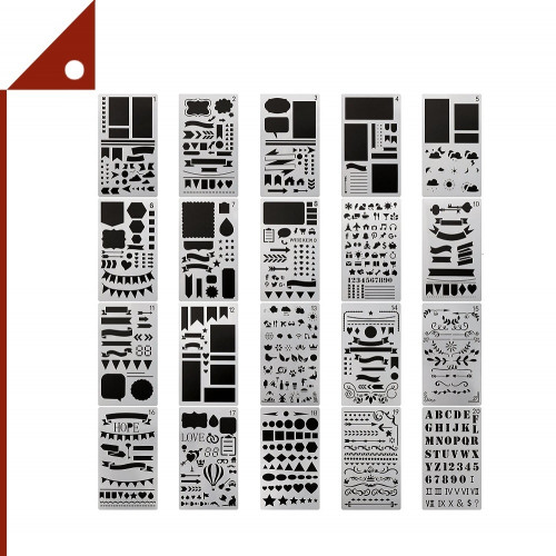 CH HAICHENG : CHHAMZ001* แผ่นบล็อกสัญลักษณ์ Journal Stencil Plastic Planner Set 20 pcs, 4 x 7 inch