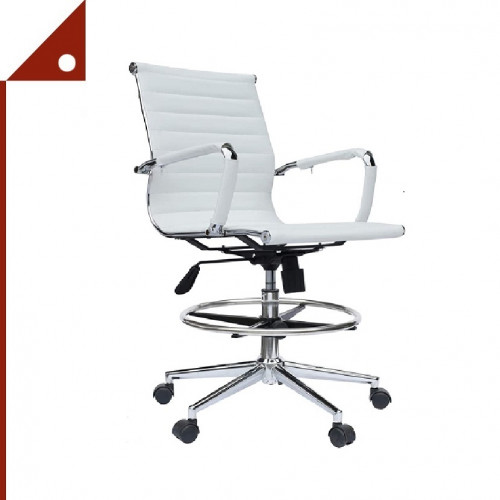 2xhome : 2XHAMZ001* เก้าอี้ทำงาน Modern Ergonomic PU Leather Mid Back Chair, White