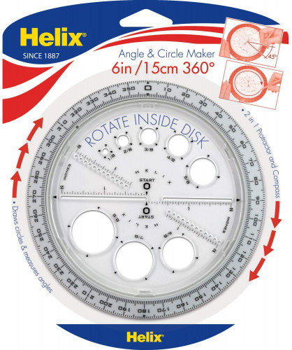 Helix : HLX36002* ไม้โปรแทรคเตอร์แบบกลม Angle and Circle Maker, 6-Inch